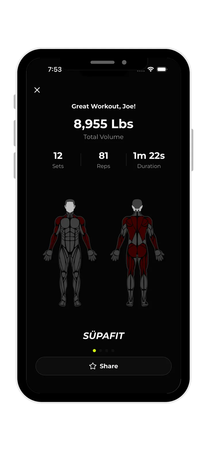 Supafit workout summary with session score and totals